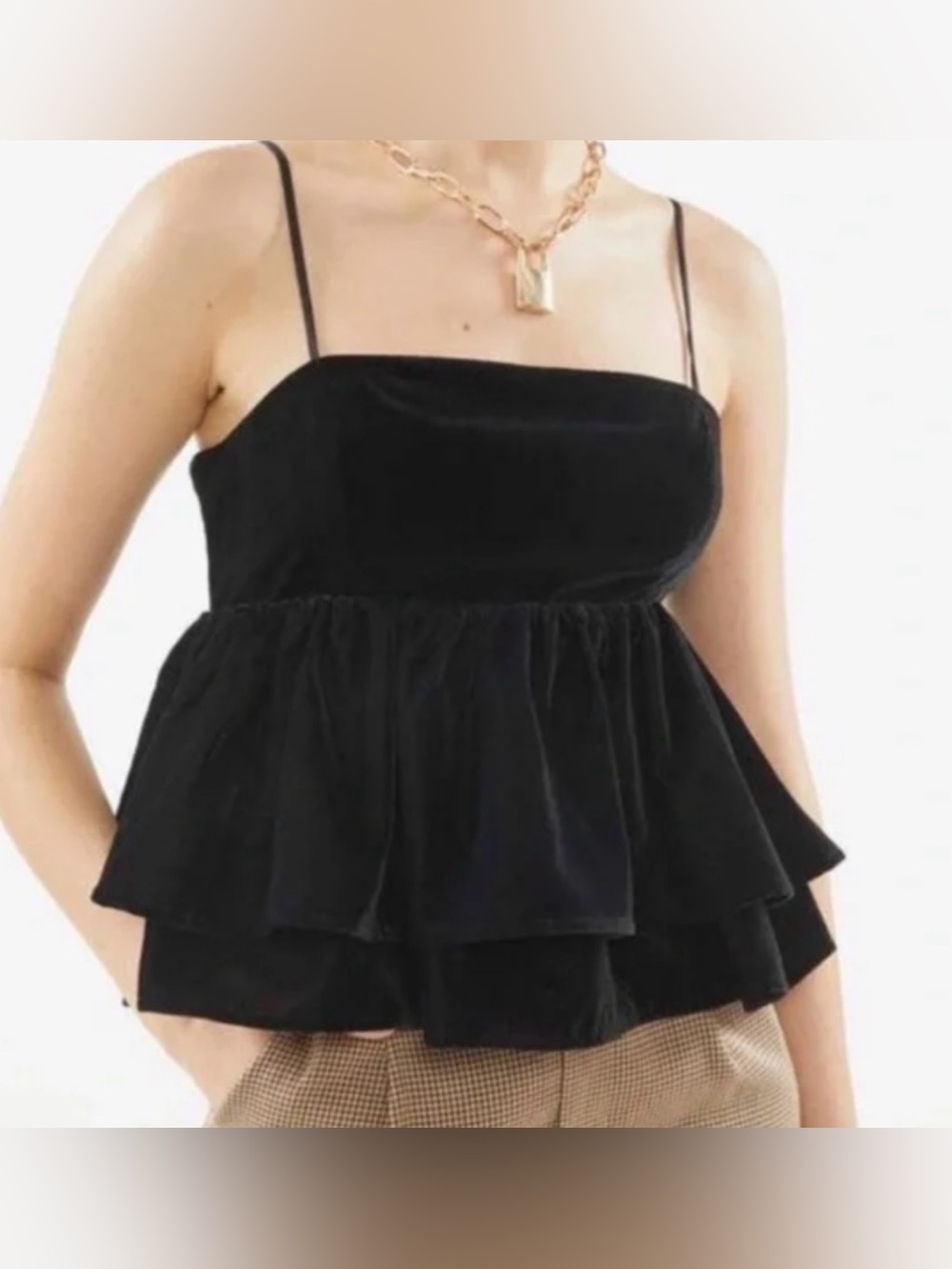 URBAN OUTFITTERS Olivia Tiered Peplum Tank Top Black Velvet M